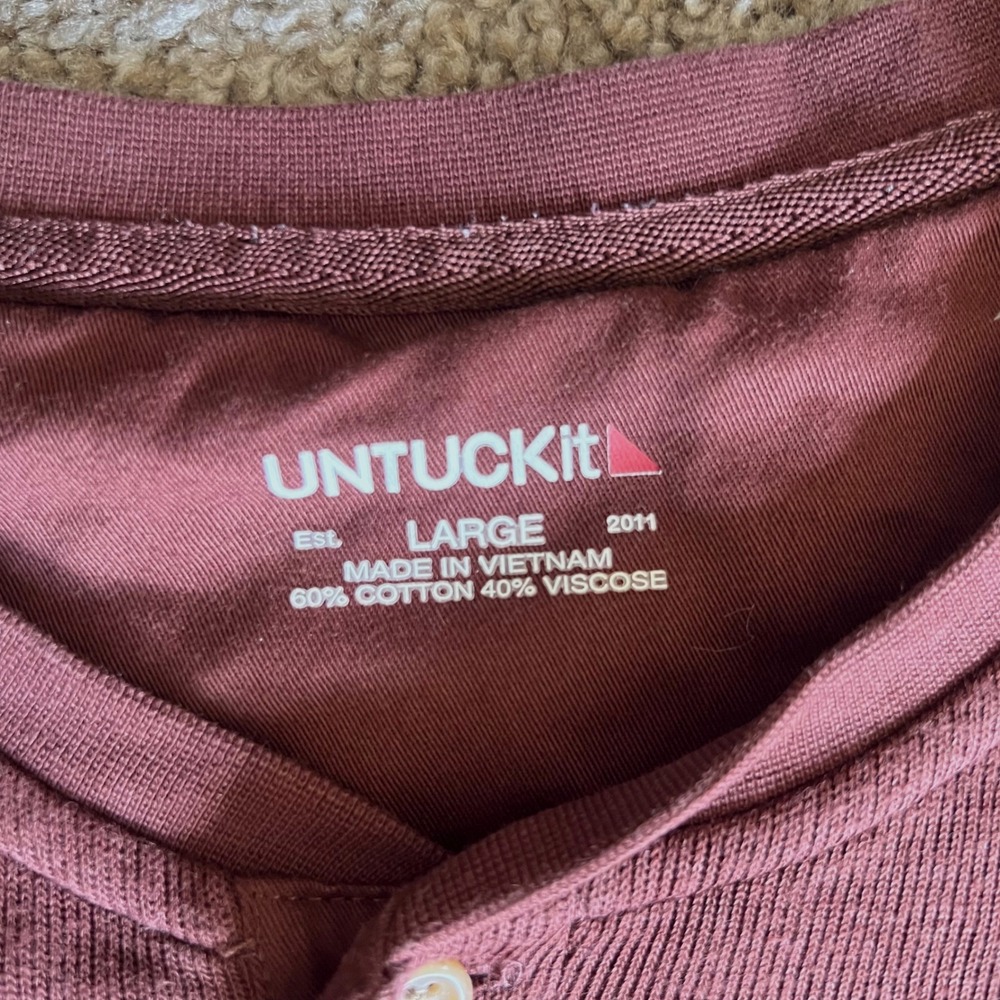 UNTUCKIT Veneroso Henley Shirt Mens Long Sleeve Brown Casual Large Regular Fit - Picture 4 of 6